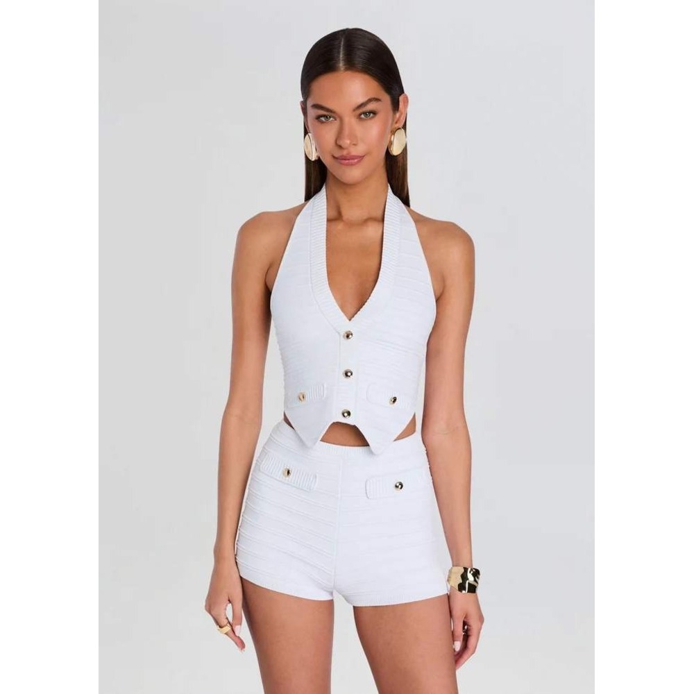 NEW Retrofete Tinsley Vest Small White Bandage Knit Halter Gold Buttons Designer
